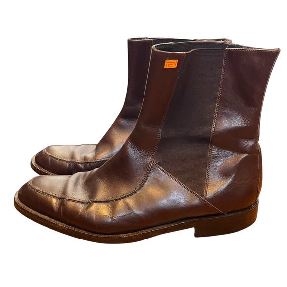Gianni Versace Slip On Brown Leather Chelsea Boots Classic Old Money Men's 43.5 - Picture 1 of 13